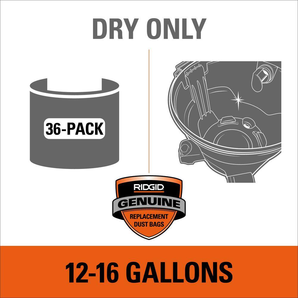 RIDGID High-Efficiency Size A Dust Collection Bags for 12 to 16 Gallon RIDGID WetDry Shop Vacuums (36-Pack) VF3502D