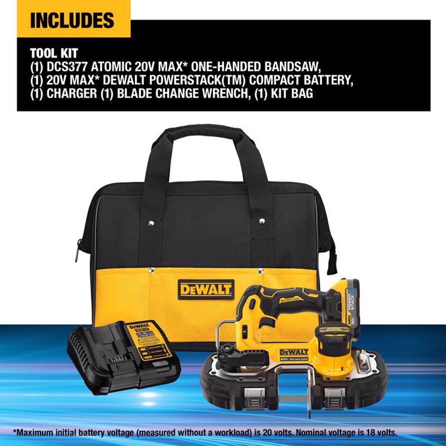 DW 20V MAX ATOMIC with POWERSTACK Cordless Compact Band Saw Kit (Battery \u0026 Charger)