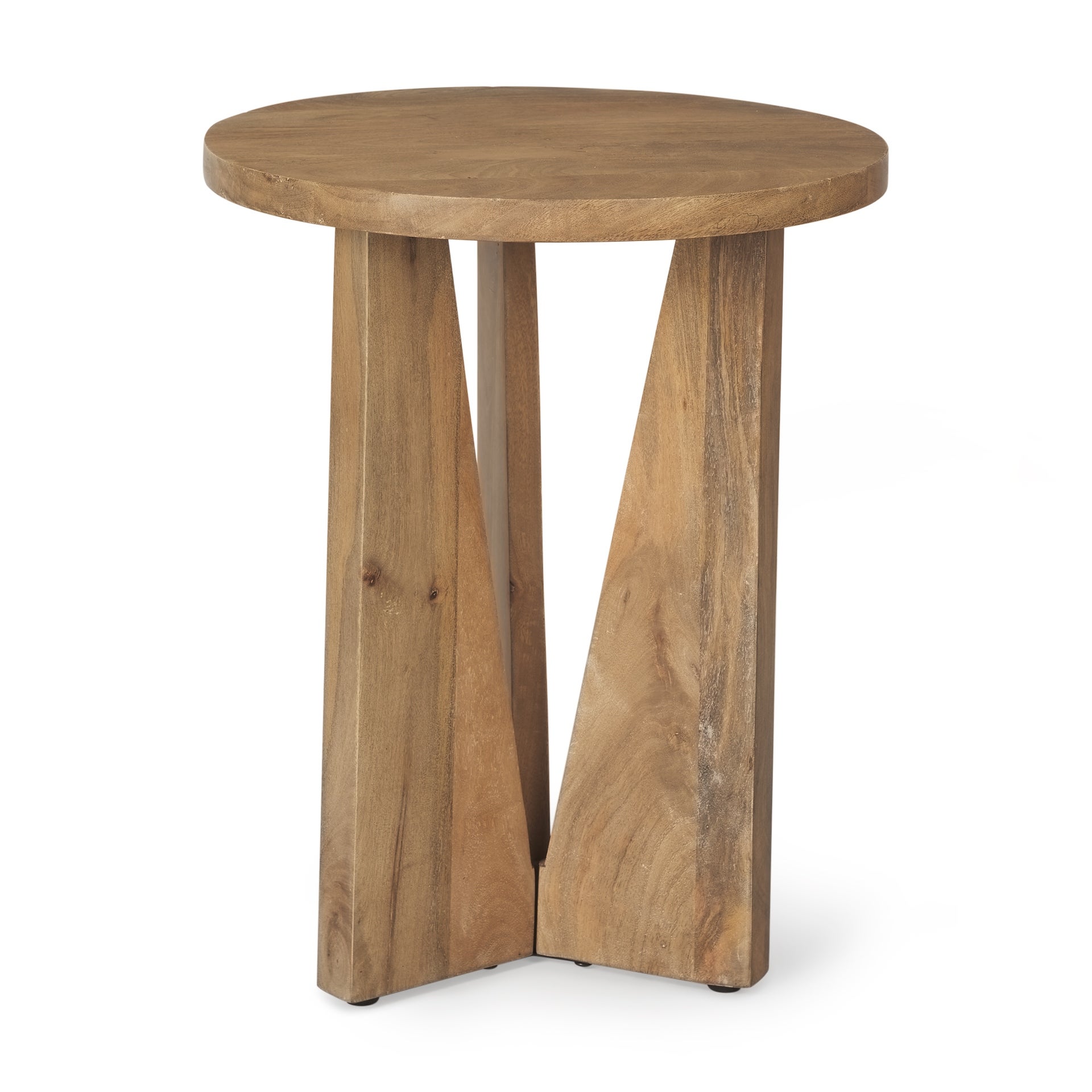 Mattius Light Brown Solid Wood Round Accent Table