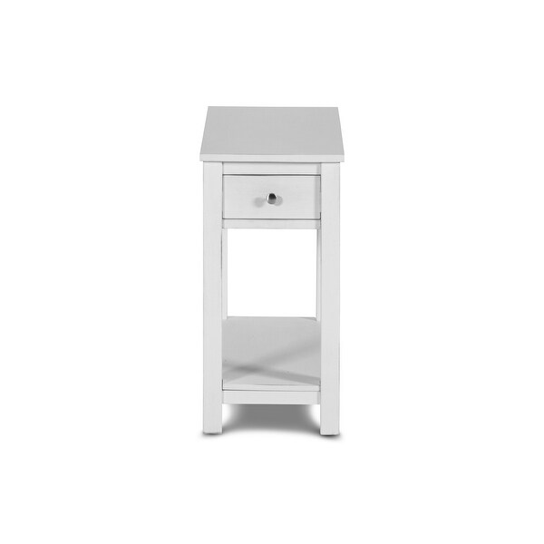 Nili 24 Inch Side End Table， Crisp White Finish， Single Drawer and Shelf