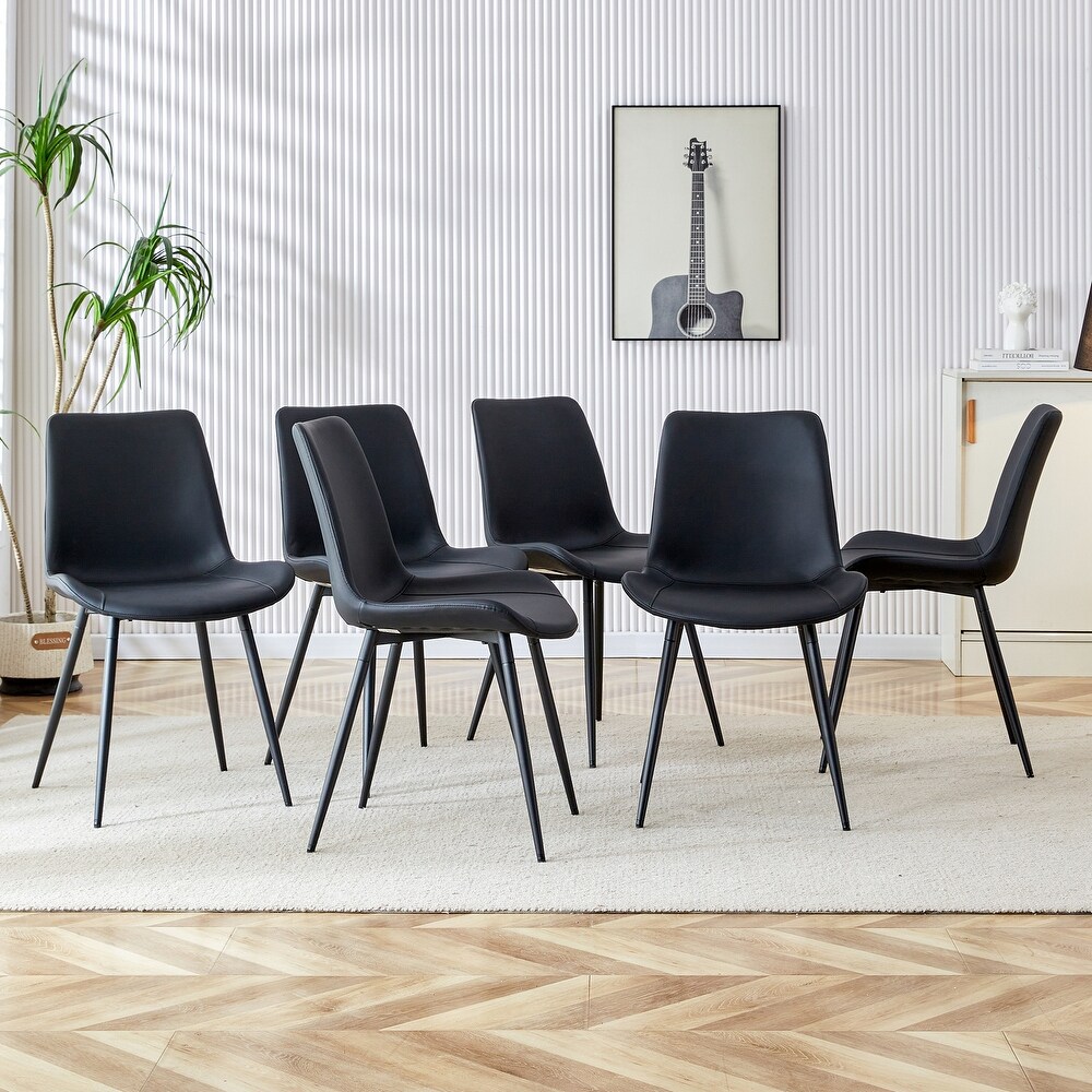 6 PCS Artificial Leather Backrest Cushion Dining Chair with Metal Legs