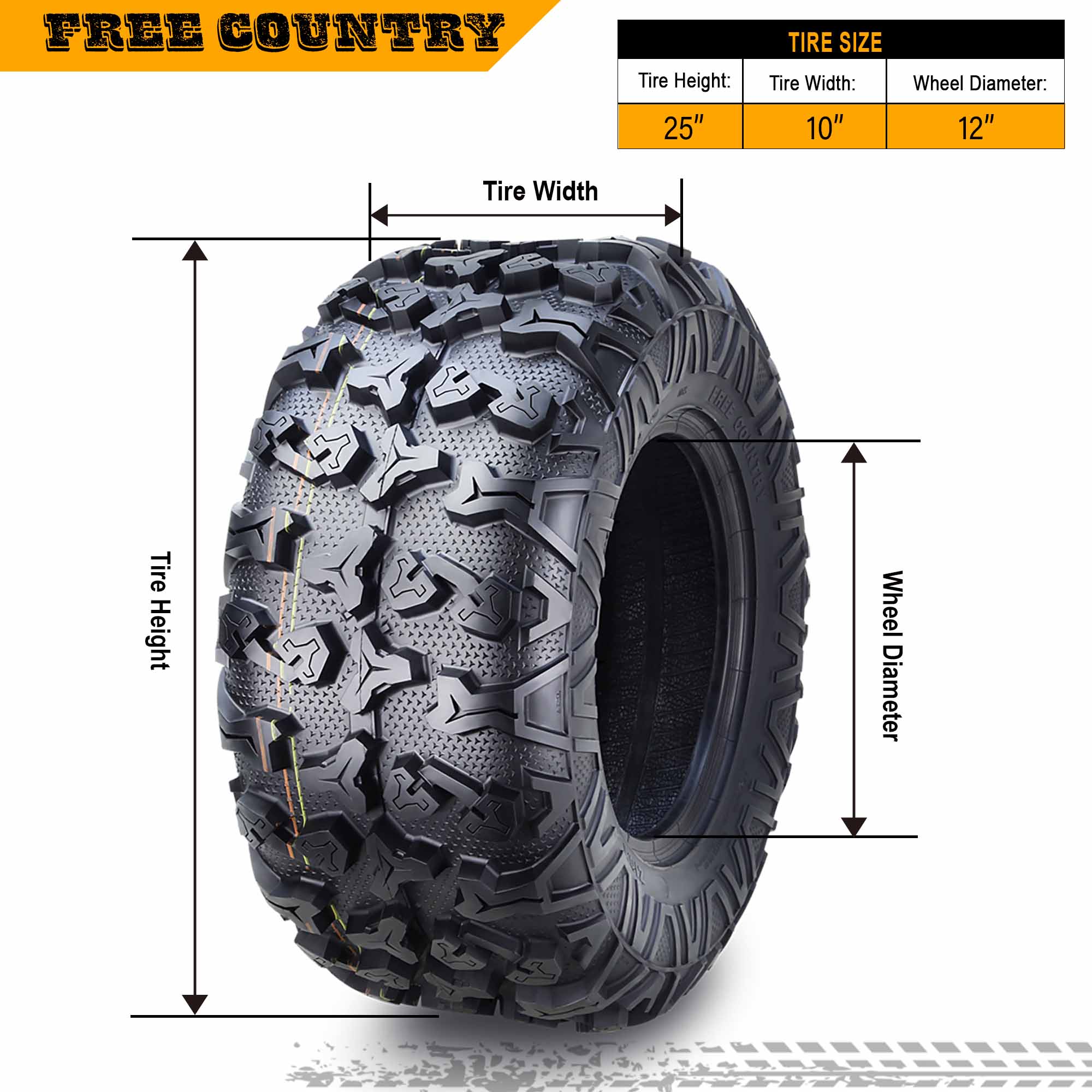 Free Country ATV/UTV Tires 25x10-12 25x10x12 / 8PR Deep Tread， Set 2