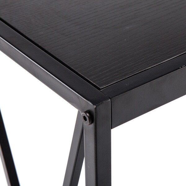 Board Cross Iron Frame Porch Table Sofa Side Table Black Wood Grain - 43