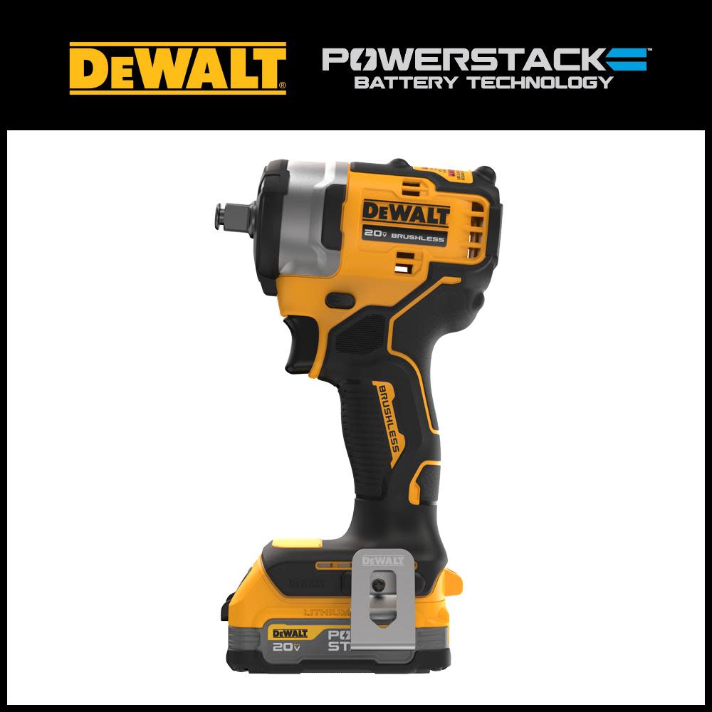 DEWALT 20V MAX 1/2 Impact Wrench with Hog Ring Anvil and POWERSTACK Compact Battery