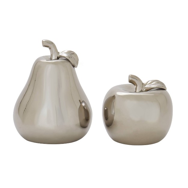 Set Of 2 Modern Chic Dolomite Apple And Pear Sculpture Silver Olivia amp May