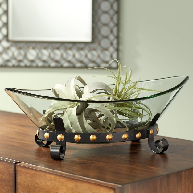 Wide Decorative Glass Bowl With Studded Base