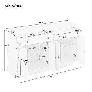 Runesay 54 in. W x 15.7 in. D x 31.5 in. H Antique White MDF Ready to Assemble Kitchen Cabinet Sideboard with Drawers and Doors KCAW-2242