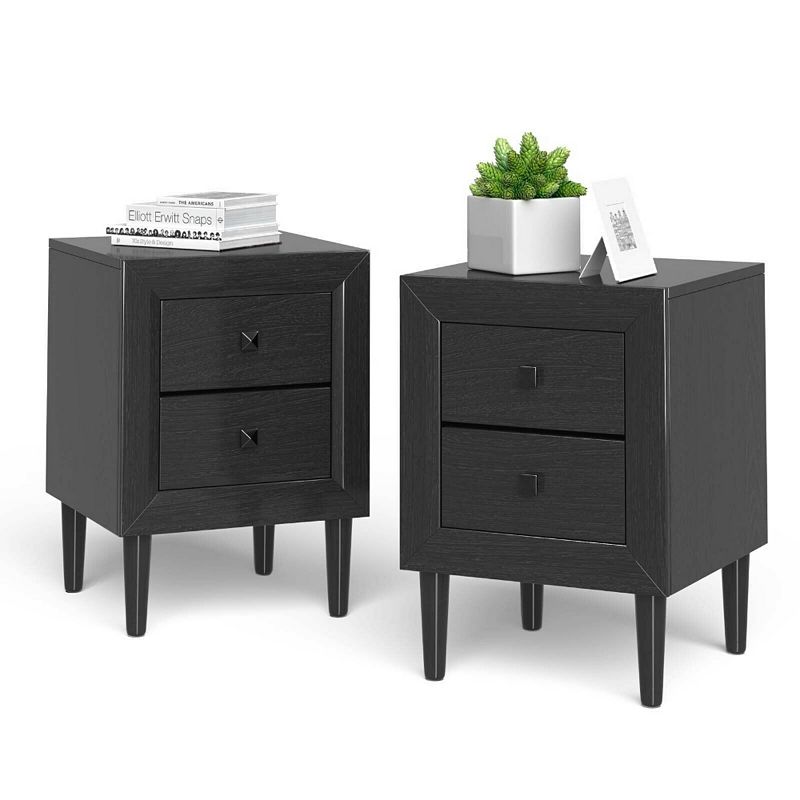 2 Pieces Multipurpose Retro Nightstand with 2 Drawers