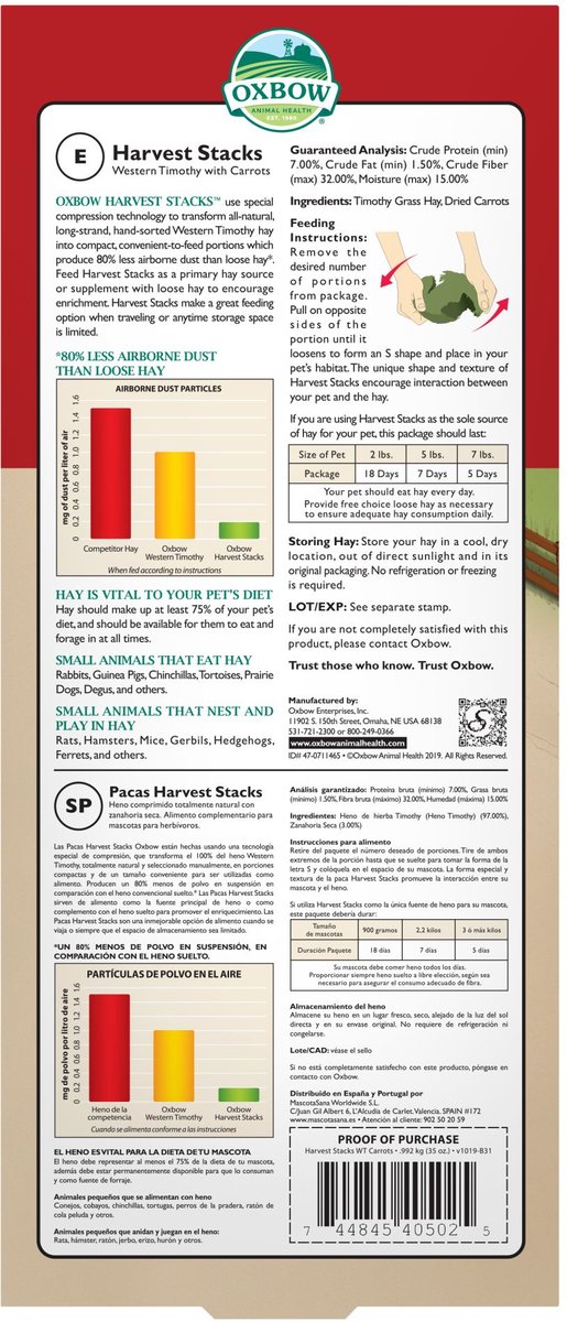Oxbow Harvest Stacks Compressed Western Timothy Hay with Carrots Small Animal Food