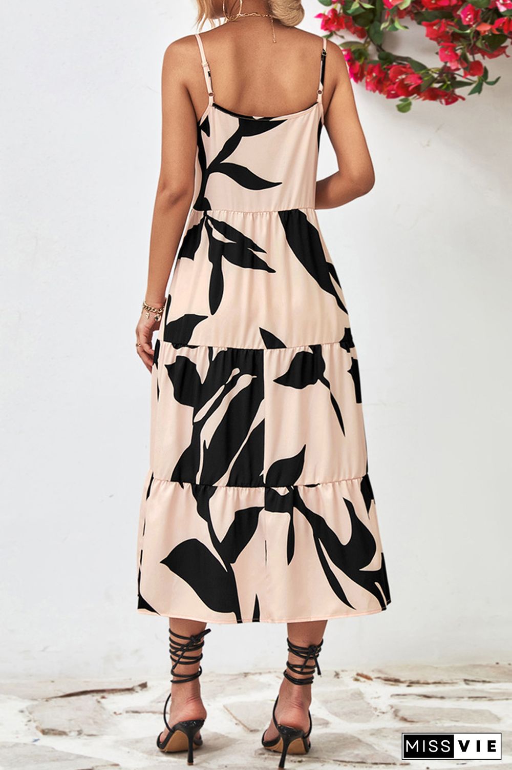 Printed Spaghetti Strap Tiered Maxi Dress