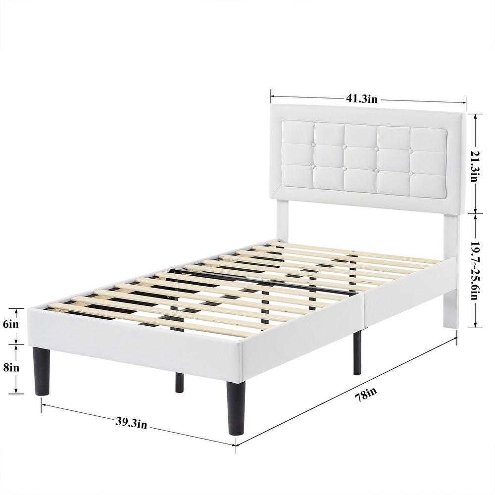 VECELO Tufted Upholstered Platform Bed Frame wth Adjustable Headboard  Dark Grey Beige Blue