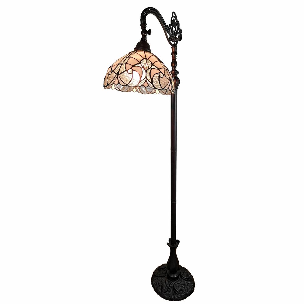 HomeRoots 478087 62 in. Traditional Shaped Floor Lamp with White Stained Glass Bowl Shade&#44; Brown