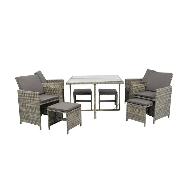 9 Pieces Patio Dining Sets with Glass Table