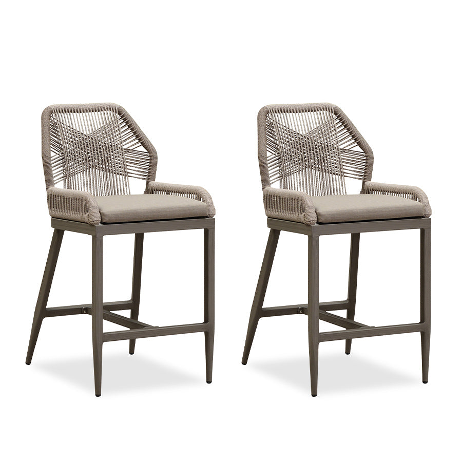 PURPLE LEAF Patio Sunbrella Bar Stools Set of 2  Rattan Bar Aluminum Bar Stool Outdoor Barstools with Back and Cushion for Garden Kitchen Island