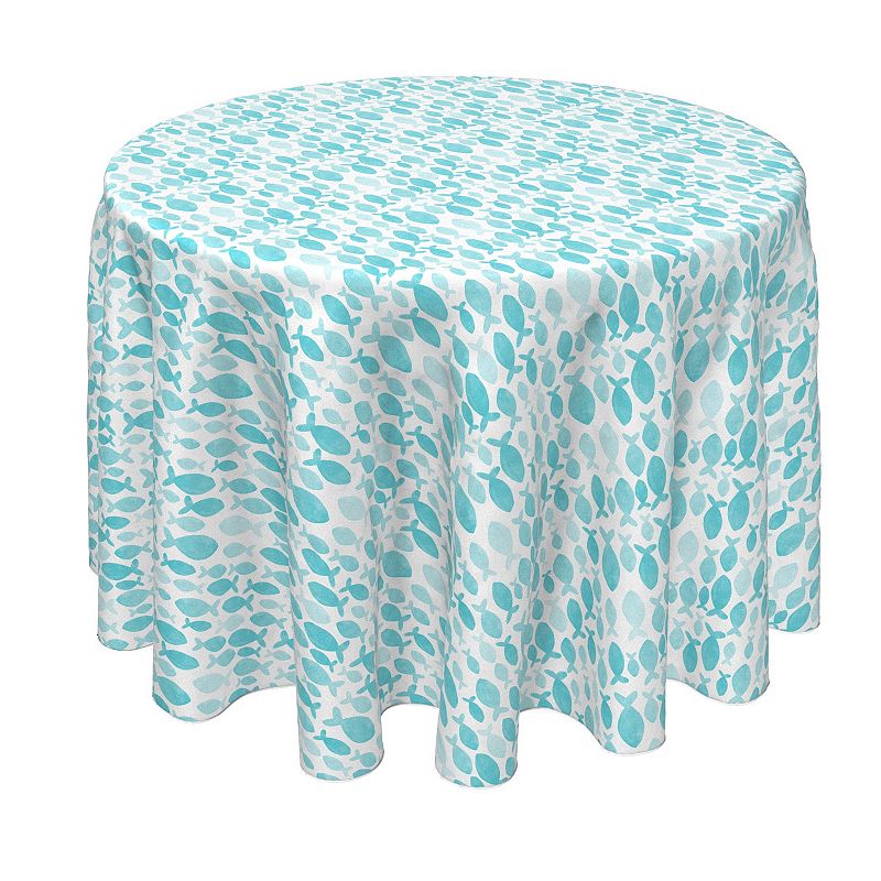 Round Tablecloth， 100% Polyester， 90 Round， Watercolor Turquoise Fish