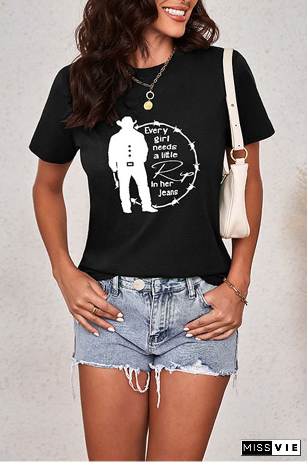 Every Woman Needs a Little Rip in their Jeans Graphic Printed Short Sleeve T Shirt Wholesale