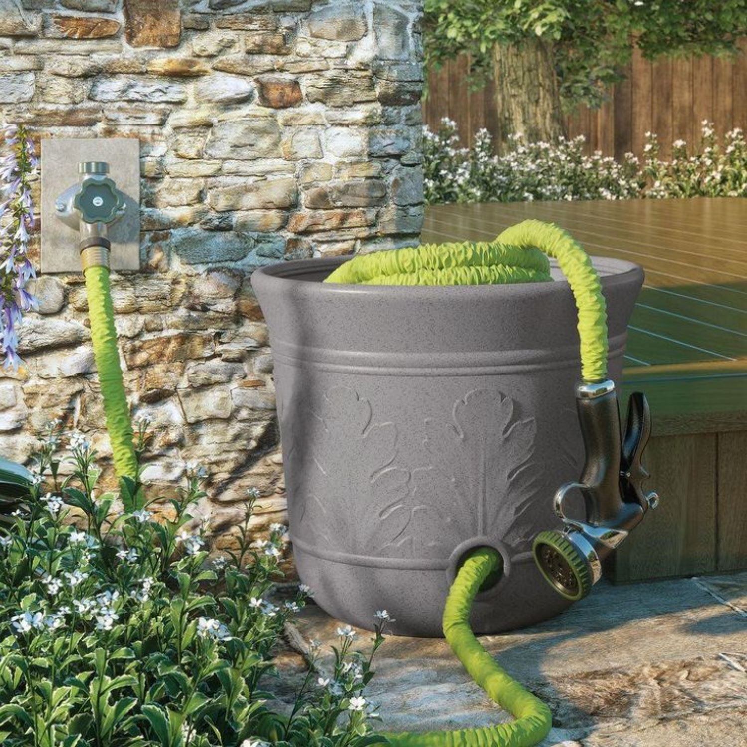 Suncast 300-Foot Heavy Duty 5-Gallon Decorative Garden Hose Pot， Gray (2 Pack)