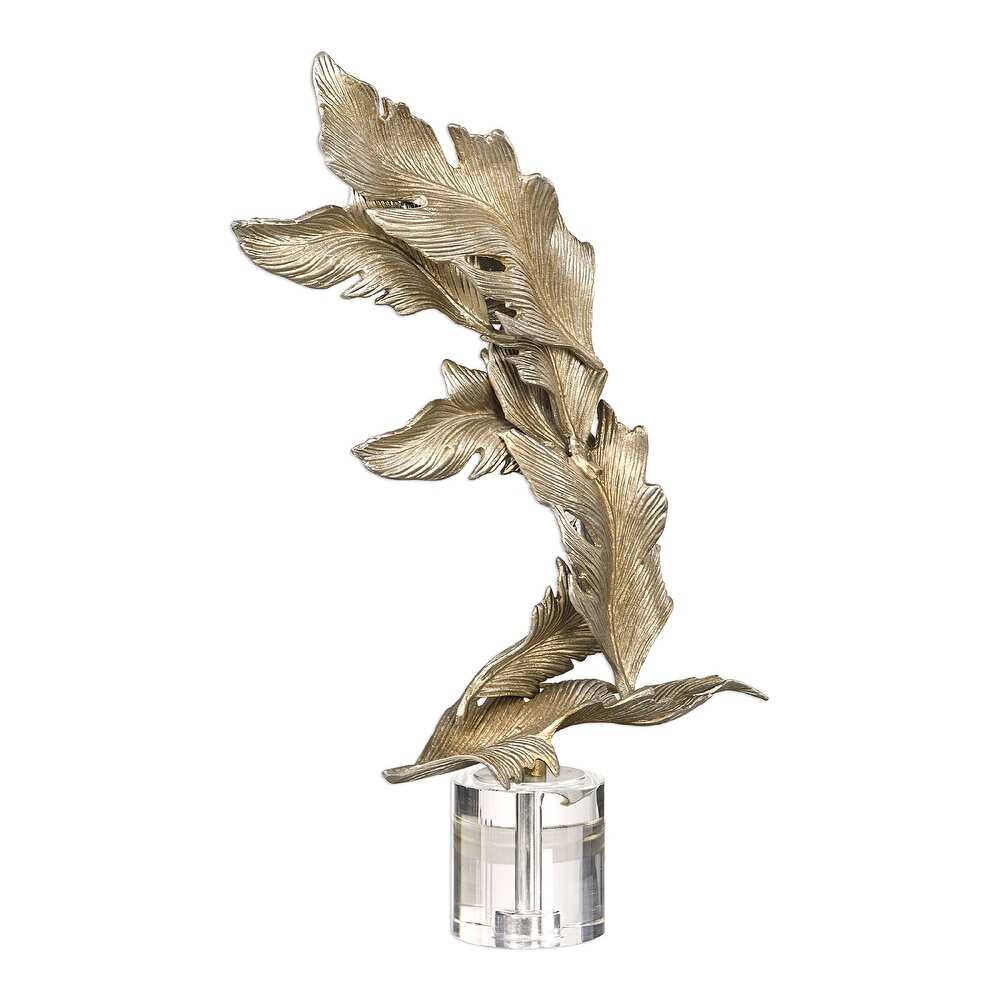 26.5” Champagne Silver Falling Leaves Statue on a Crystal Base