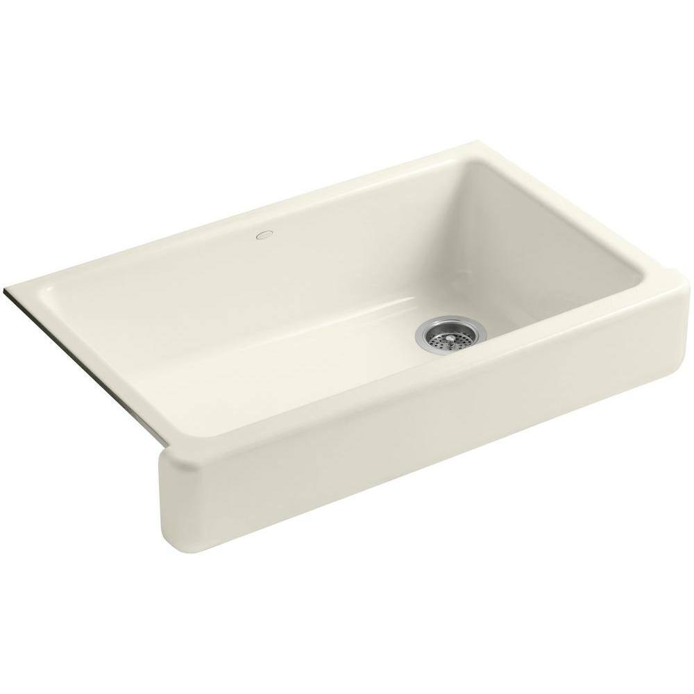 KOHLER Whitehaven Undermount Farmhouse Apron Front Cast Iron 36 in. Single Basin Kitchen Sink in Biscuit K-6488-96