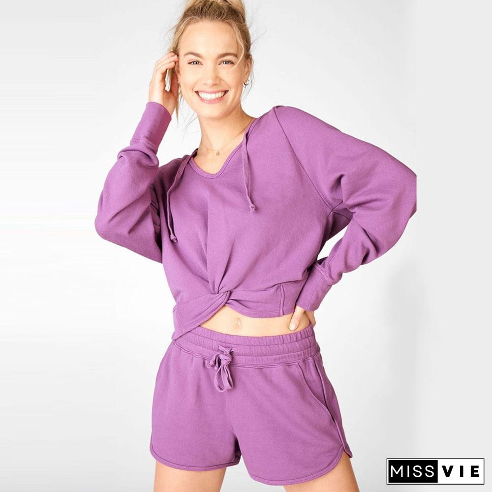 Knot Twist Front Cropped Hoodie