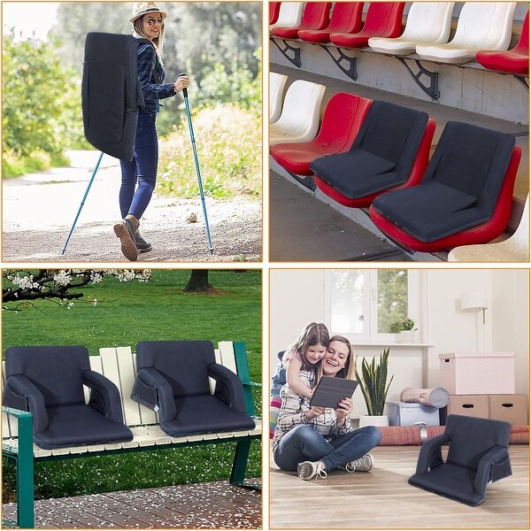 Stadium Seats，5 Reclining Positions Bleacher Chairs with Padded Armrests，Side Pockets，Waterproof Thick Cushion