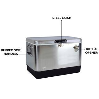 Koolatron 51 L (54 qt) Stainless Steel Beverage Ice Chest Cooler with Bottle Opener KIC-54