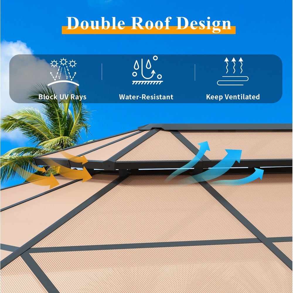 Hardtop Gazebo 10 ft. x 13 ft. Double Polycarbonate Roof Aluminum Frame Gazebo