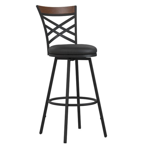 Lesley Adjustable Swivel Barstool， Black Faux Leather， Set Of 3