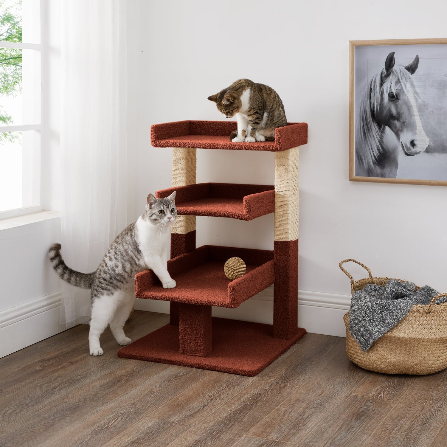 Naomi Home Cat Tree for Indoor Cats, Multi-Level Cat Furniture with Condo Kitten Tower Kitty Stand Play House Color: Terracotta