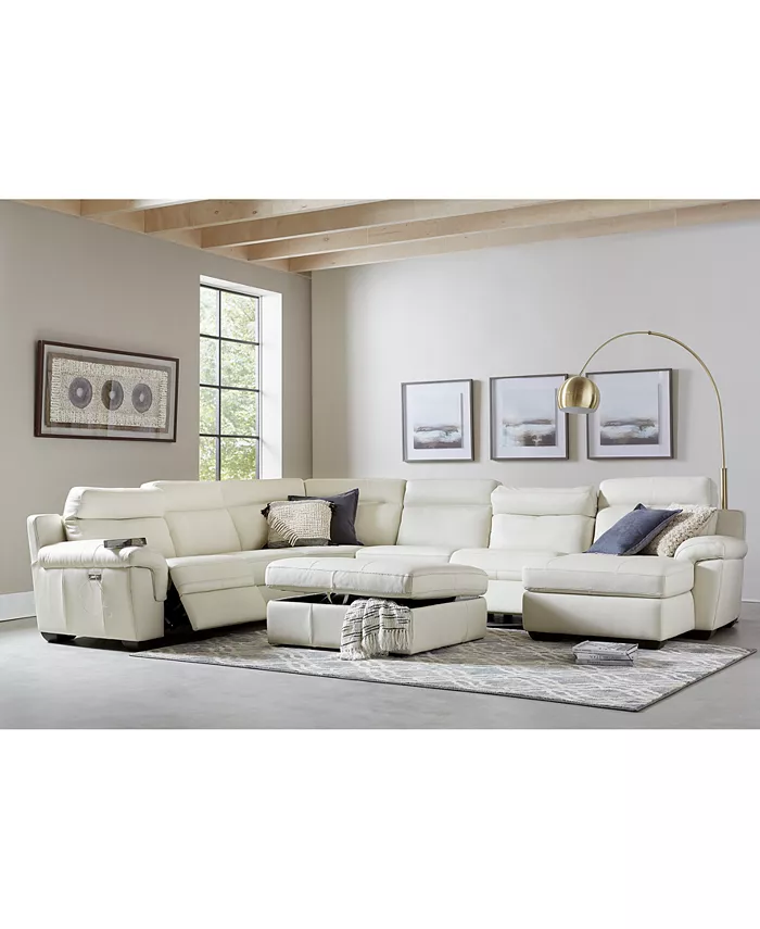 Furniture Julius II 5-Pc. Leather Chaise Sectional Sofa With 1 Power Recliner Power Headrest and USB Power Outlet