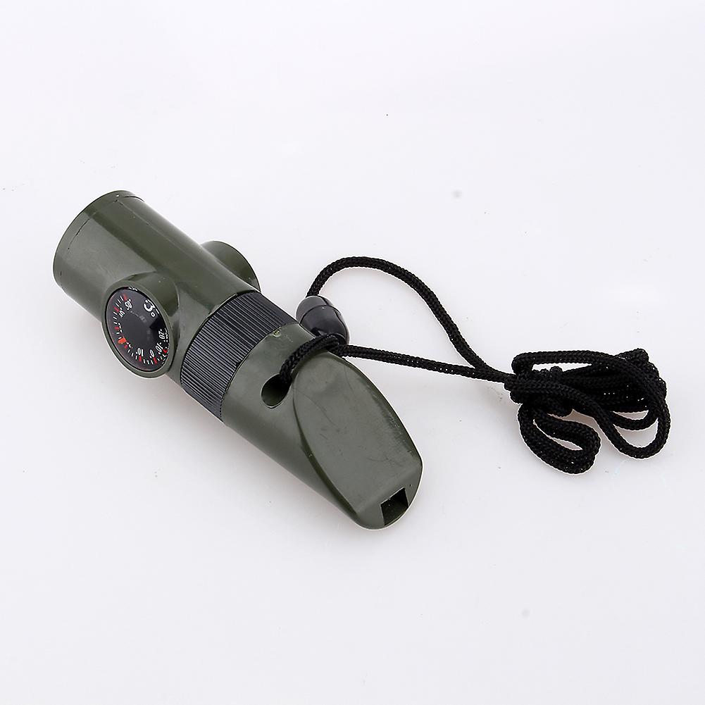 New 7 In 1 Camping Survival Whistle Compass Thermometer Flashlight Magnifier Kit