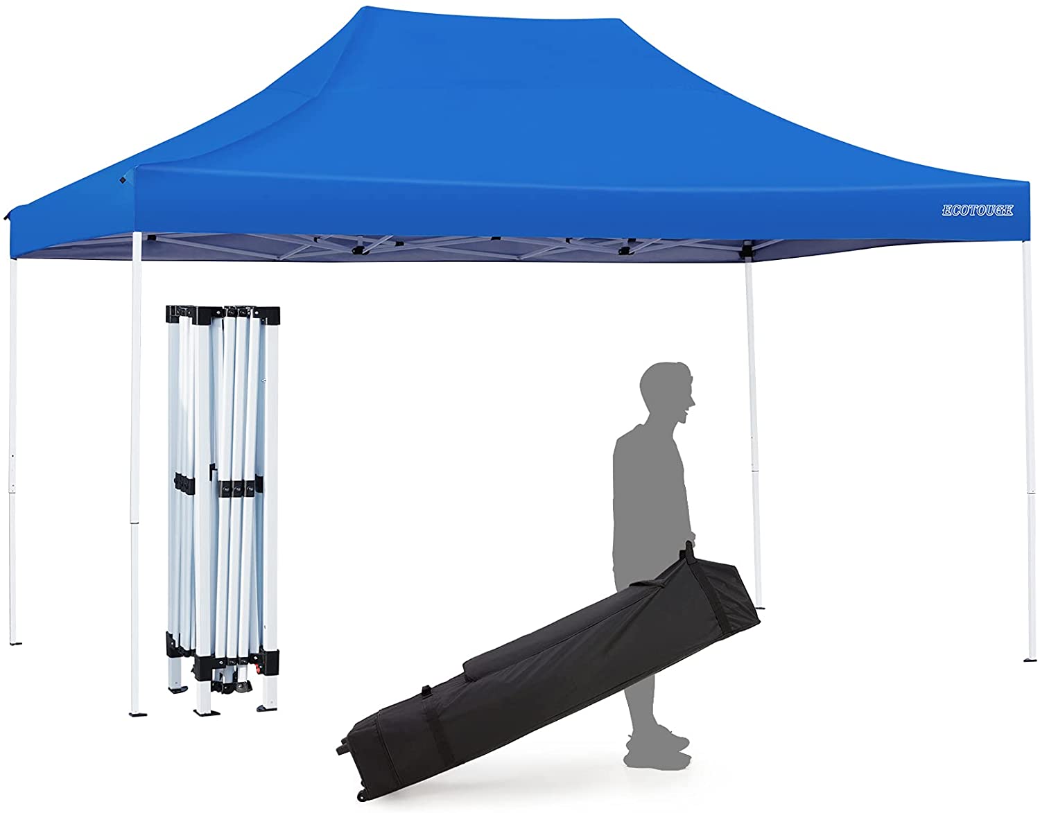 10 x 15 Pop up Canopy with Wheeled Roller Bag, Folding Instant Patio Canopy,Anti-UV Canopy Tent（Blue)