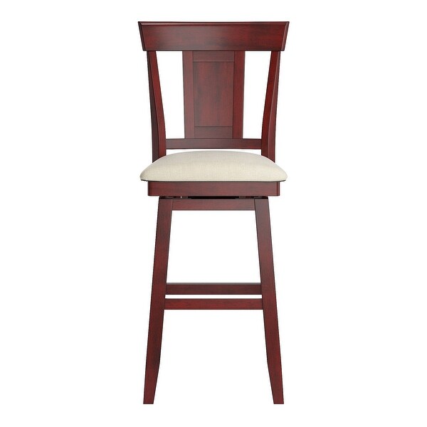 Sheena Panel Back Bar Height Wood Swivel Stool， Antique Berry