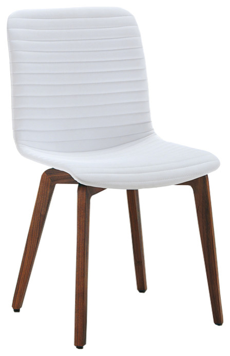 Vidor Dining Chair  White Pu Cover Seat And Walnut Veneer Back   Modern   Dining Chairs   by Love Sofa  Houzz