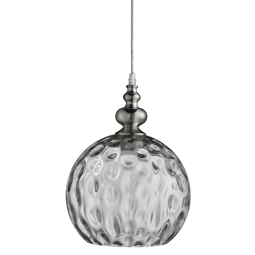 Searchlight 2020CL Indiana Satin Chrome 1 Lamp Globe Pendant with Dimple Glass Shade