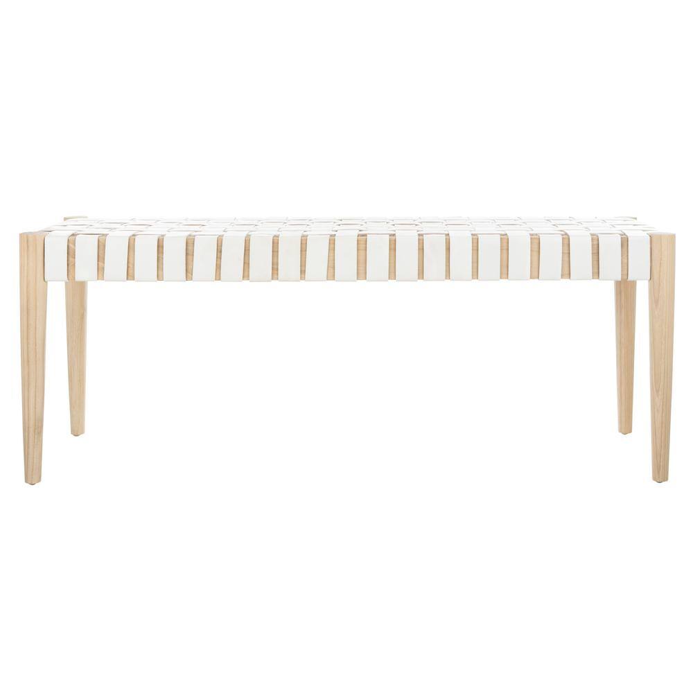 SAFAVIEH Amalia 47 in. Off-WhiteBrown Faux Leather Entryway Bench BCH1001B