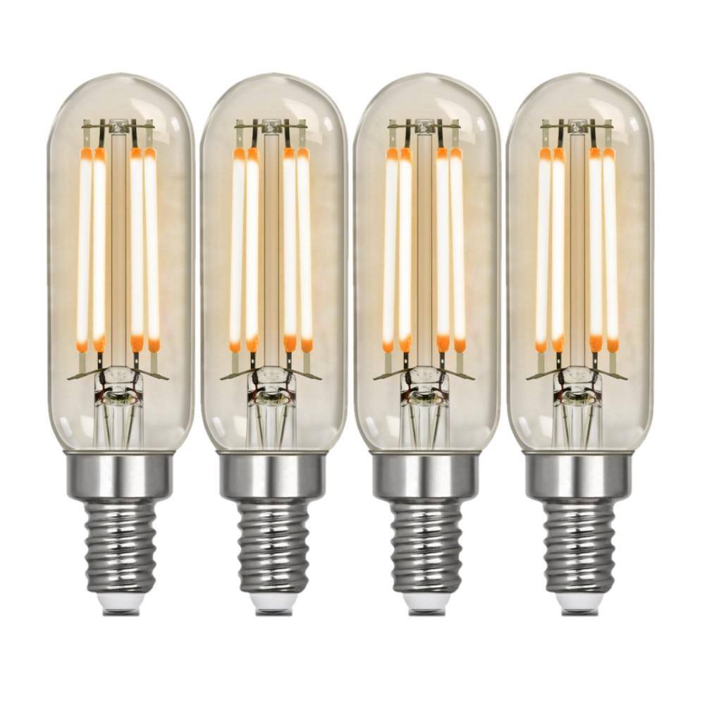 Feit Electric 40-Watt Equivalent T6 Dimmable Straight Filament Clear Glass E12 Candelabra Vintage LED Light Bulb Warm White (4-Pack) T640CLVGLEDHDRP4