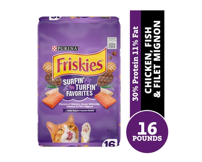 Purina Friskies Surfin  Turfin Favorites Adult Dry Cat Food， 16 lb. Bag