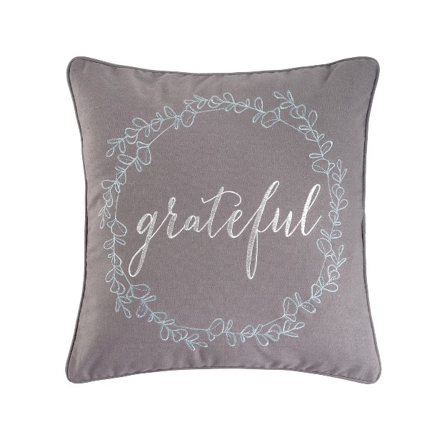 X 18 quot Grateful Wreath Embroidered Thanksgiving Throw Pillow