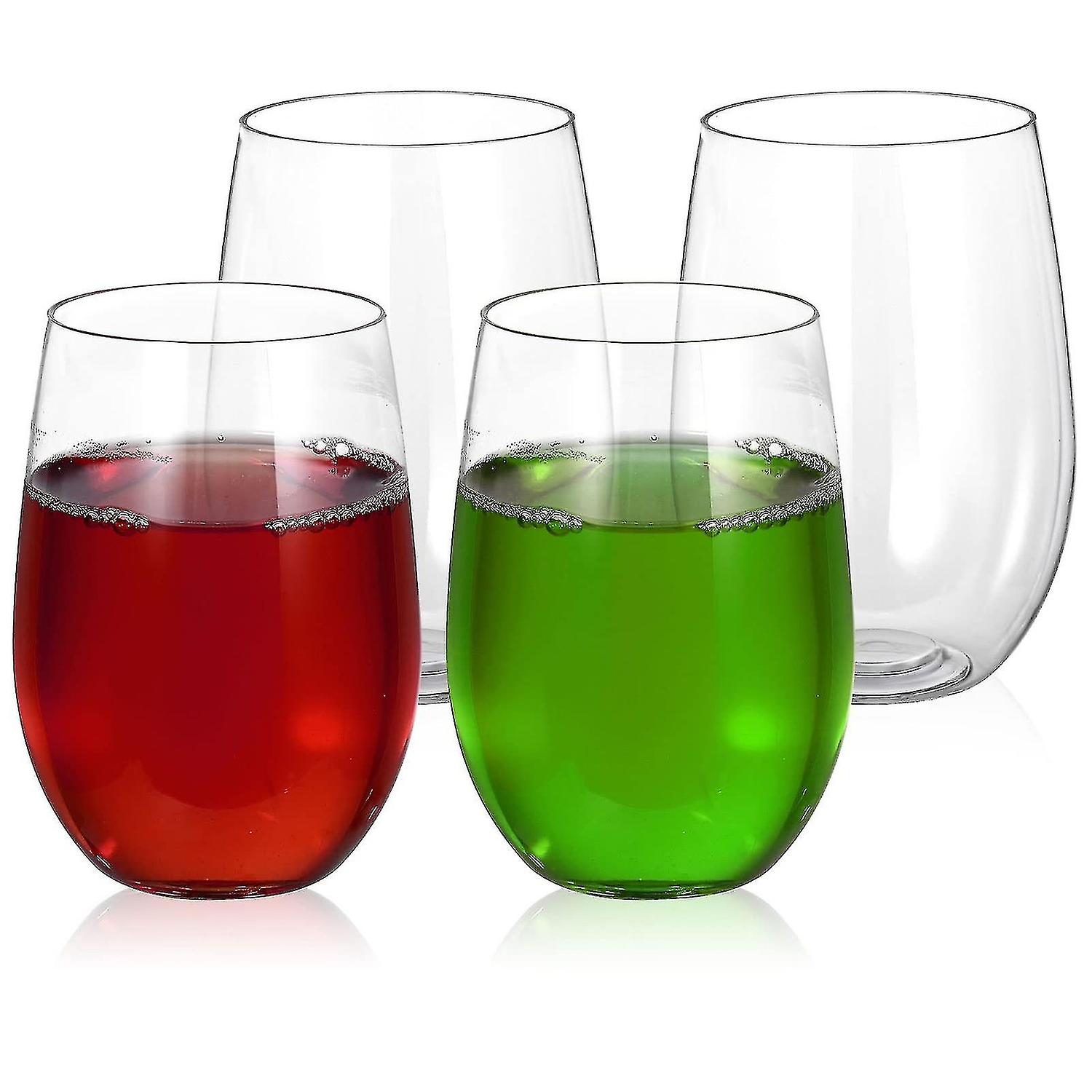 4pcs 16oz Plastic Wine Glasses Stemless Plastic Wine Glasses Clear Plastic Glassware For Home Bar Pa