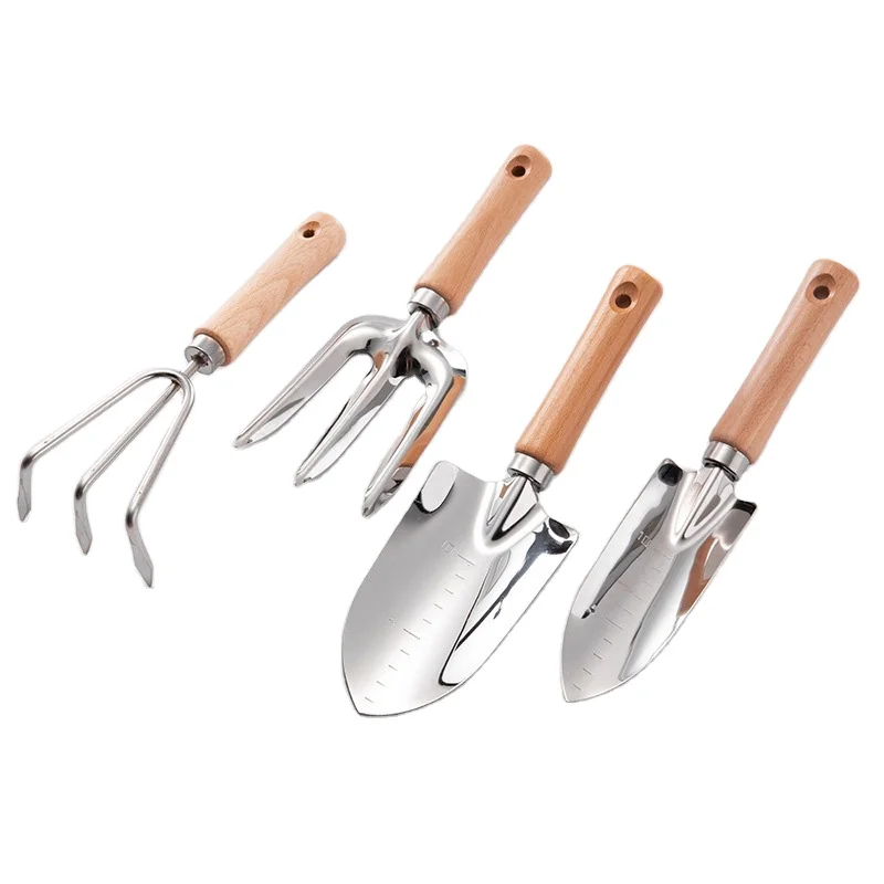 Wooden Handle Garden Tools Heavy Duty Stainless Steel Gardening Kit Indoor and Outdoor Hand Planting Kit