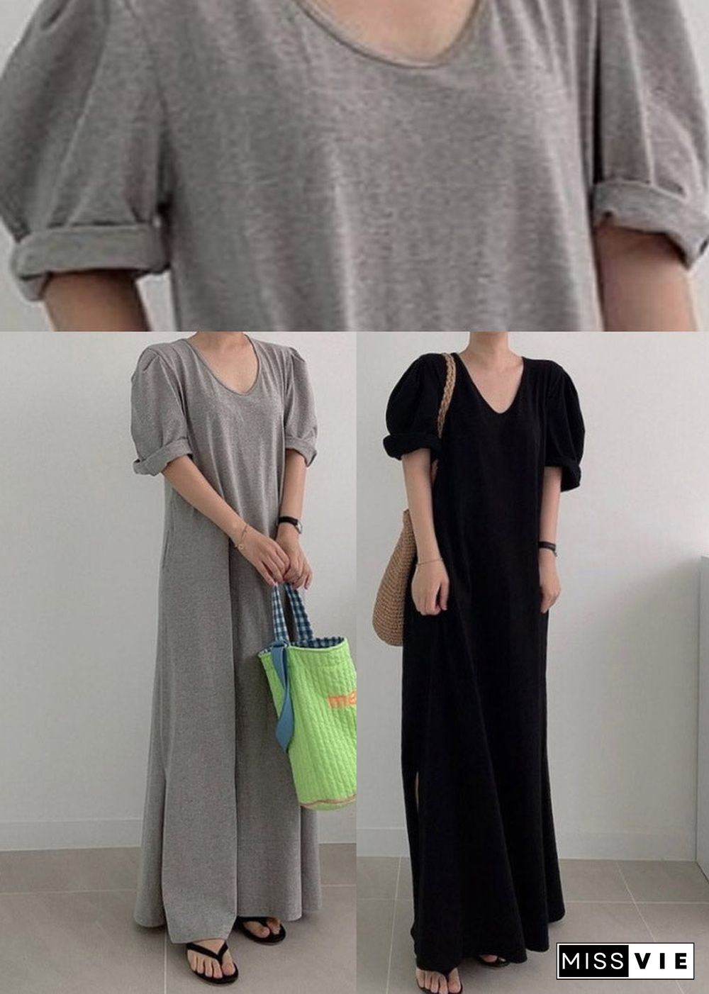 Black Side Open Knit Maxi Dress Long Sleeve