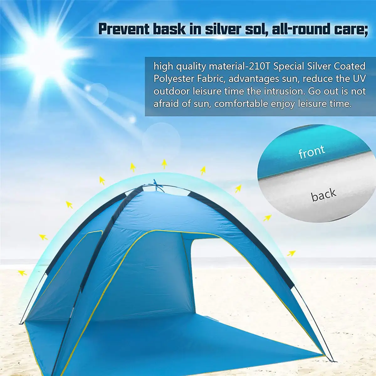 Beach Tent Sun Shelter Breathable Camping Sun Shade Portable Cabana Shelter for Camping  Hiking  Fishing