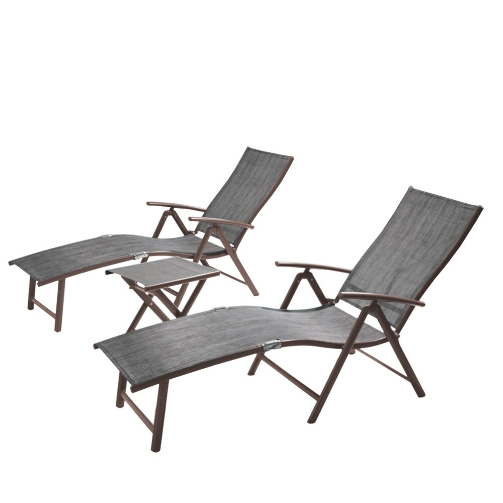 VredHom Outdoor Portable Folding Chaise Lounge Chair with Table (Set of 3)   70\