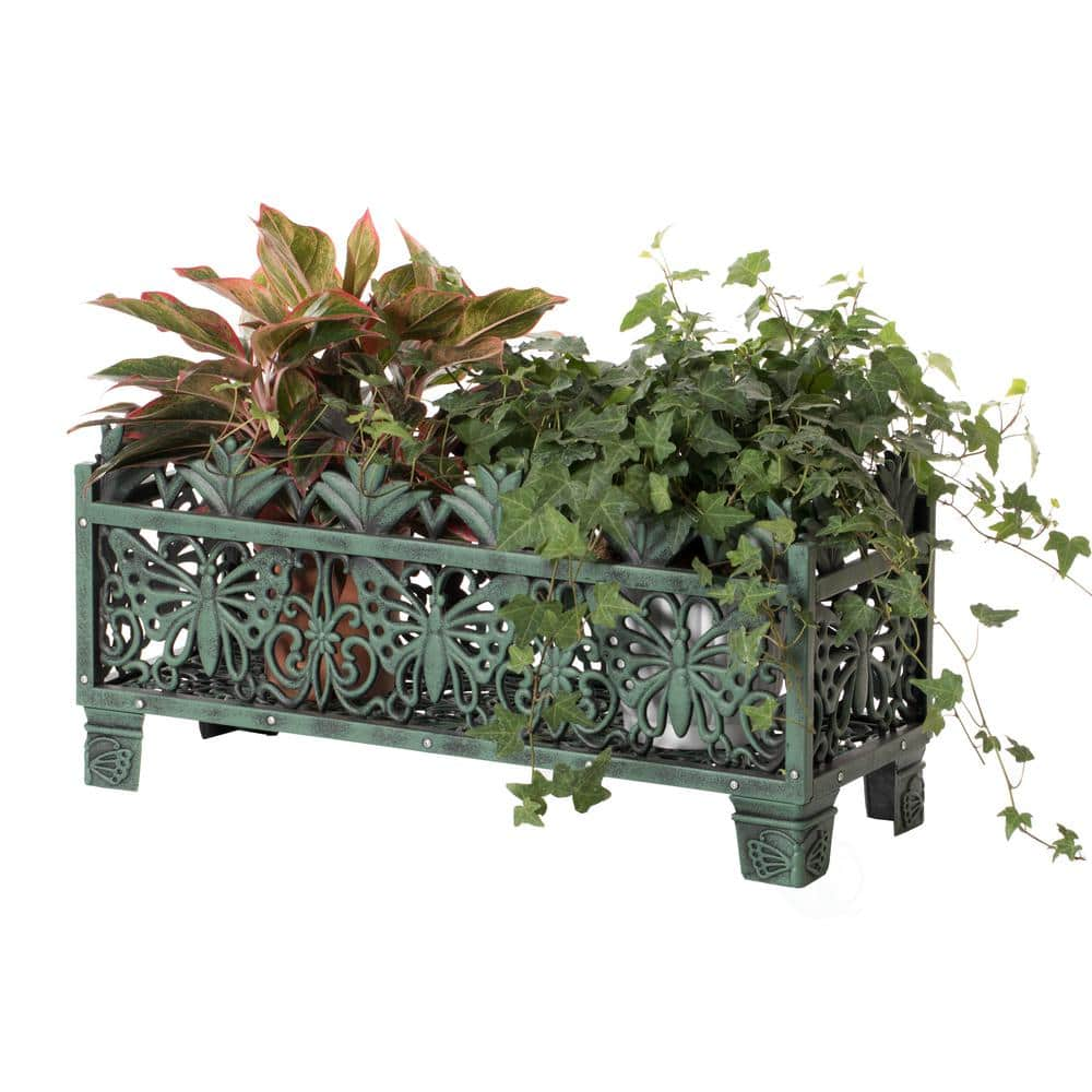 Gardenised 10 in. W x 26.5 in. D x 12.5 in. H Living Butterfly Outdoor Antique Bronze Plastic Plant Stand， Flower Planting Pot QI004123