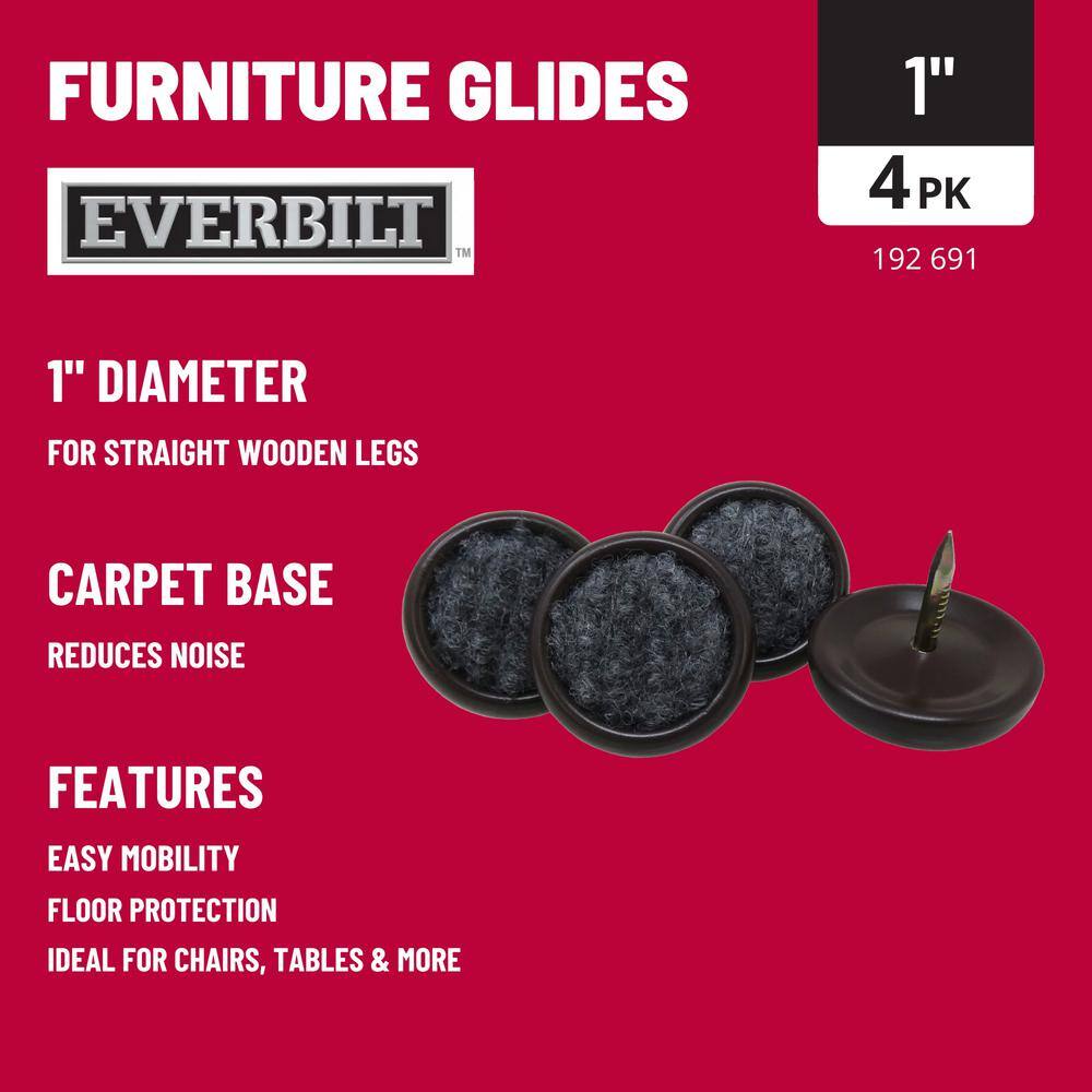 Everbilt 1 in. Brown Round Metal Nail-On Furniture Glides with Carpet Base for Floor Protection (4-Pack) 4293144EB