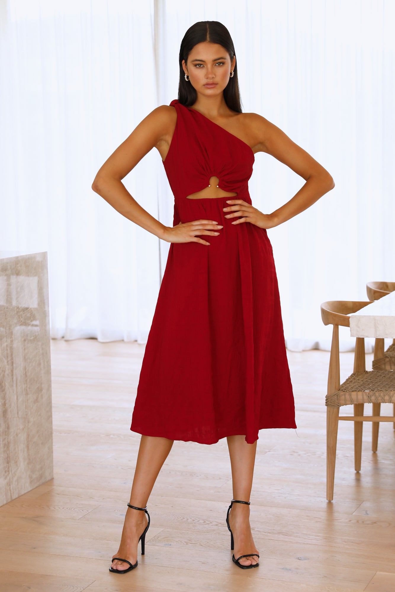 Drive Far Away Midi Dress Wine