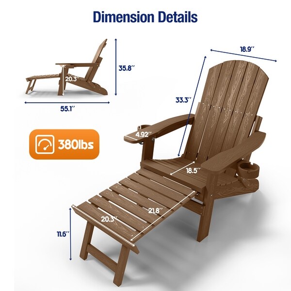 WINSOON Set of 4 Folding Adirondack Chair with 5Gear Adjustable Backrest and Retractable Ottoman