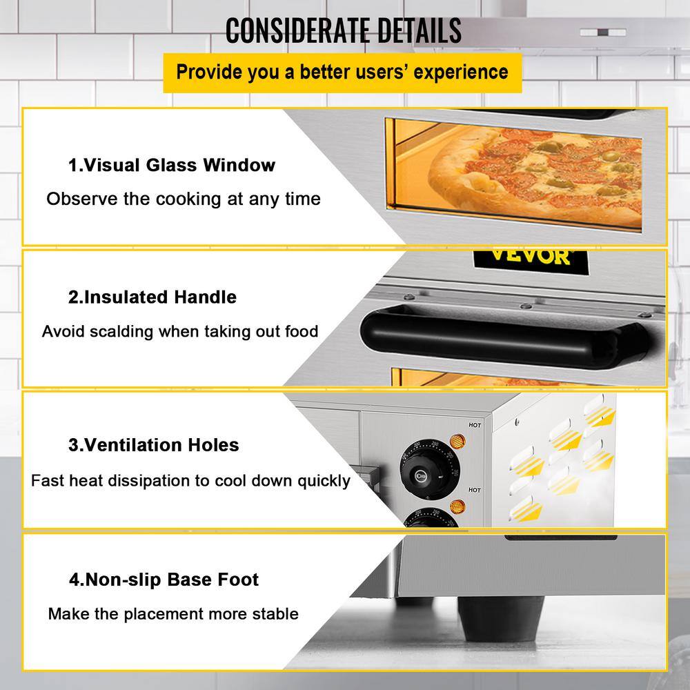 VEVOR Commercial Pizza Oven 14 in. Single Deck Layer 1300-Watt Stainless Steel Electric Outdoor Pizza Oven with Stone  Shelf LXBSKX141110V8IFHV1