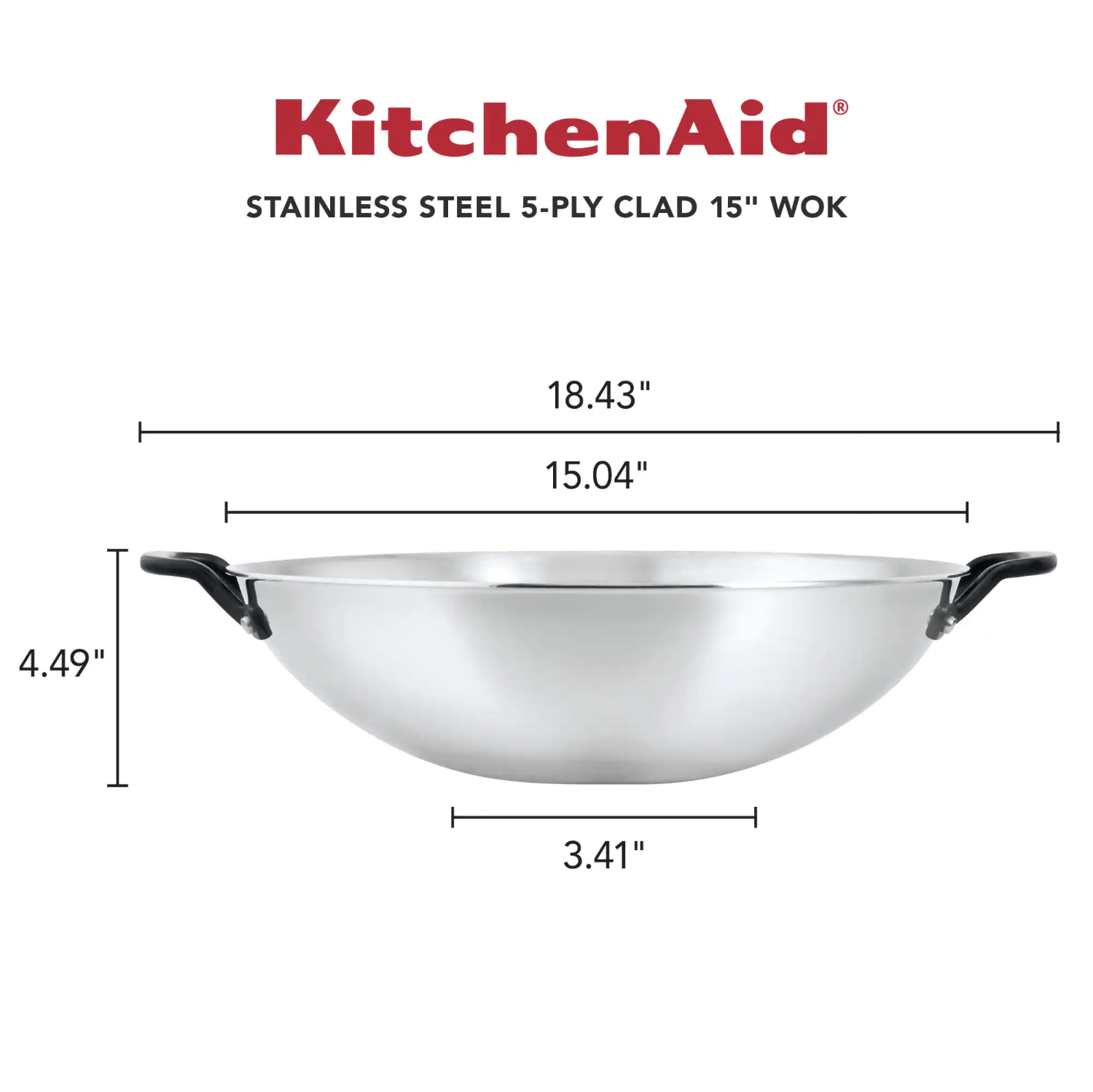 KitchenAid 5-Ply Clad 15 in. Polished Stainless Steel Wok